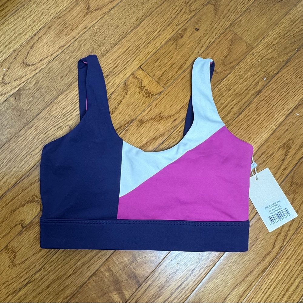 Wilo Color Block Scoop Sports Bra Navy Pink XS NEW